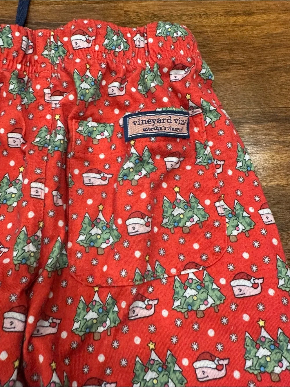 Vineyard Vines Red Kids Holiday Pajama Bottoms with Green Tree Print